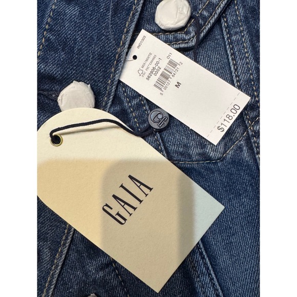 GAP x Cult Gaia Asymmetrical Denim Jacket Women's Size M Blue Cotton Button Up - Picture 7 of 11